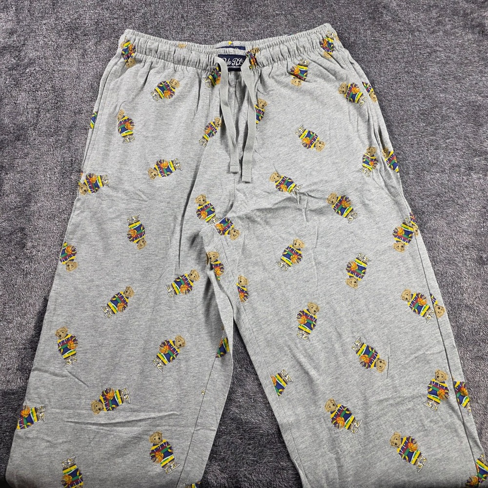 Ralph Lauren Polo Bear Soft Knit Cotton Pajama Pants Mens Small Gray Stretch